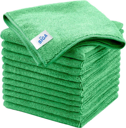 12er Set Mikrofaser Reinigungstücher streifenfrei 32x32cm Grün