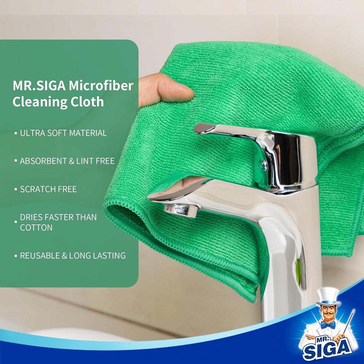 Mikrofaser Reinigungstuch 12er Set Grün 32x32cm streifenfrei & fusselfrei