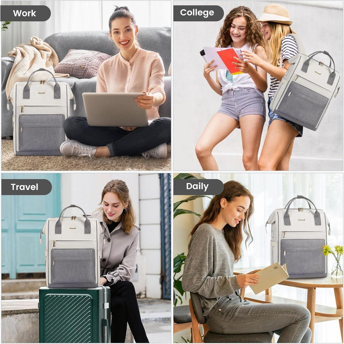 LOVEVOOK 15,6 Zoll Laptop Rucksack Damen Wasserdicht Anti Diebstahl Beige Grau