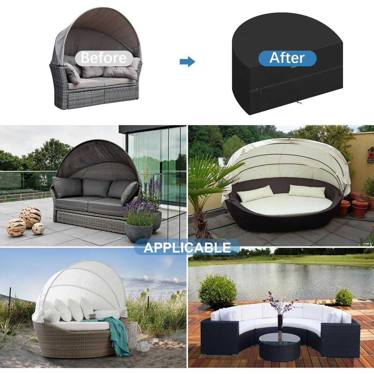 Halbrund Sonneninsel Abdeckung Wasserdicht 420D Oxford 205x110x80cm