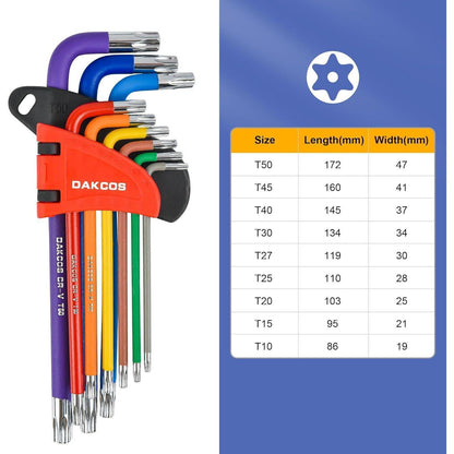 Torx Schlüssel Set 9-tlg mit Stirnlochbohrung T10-T50