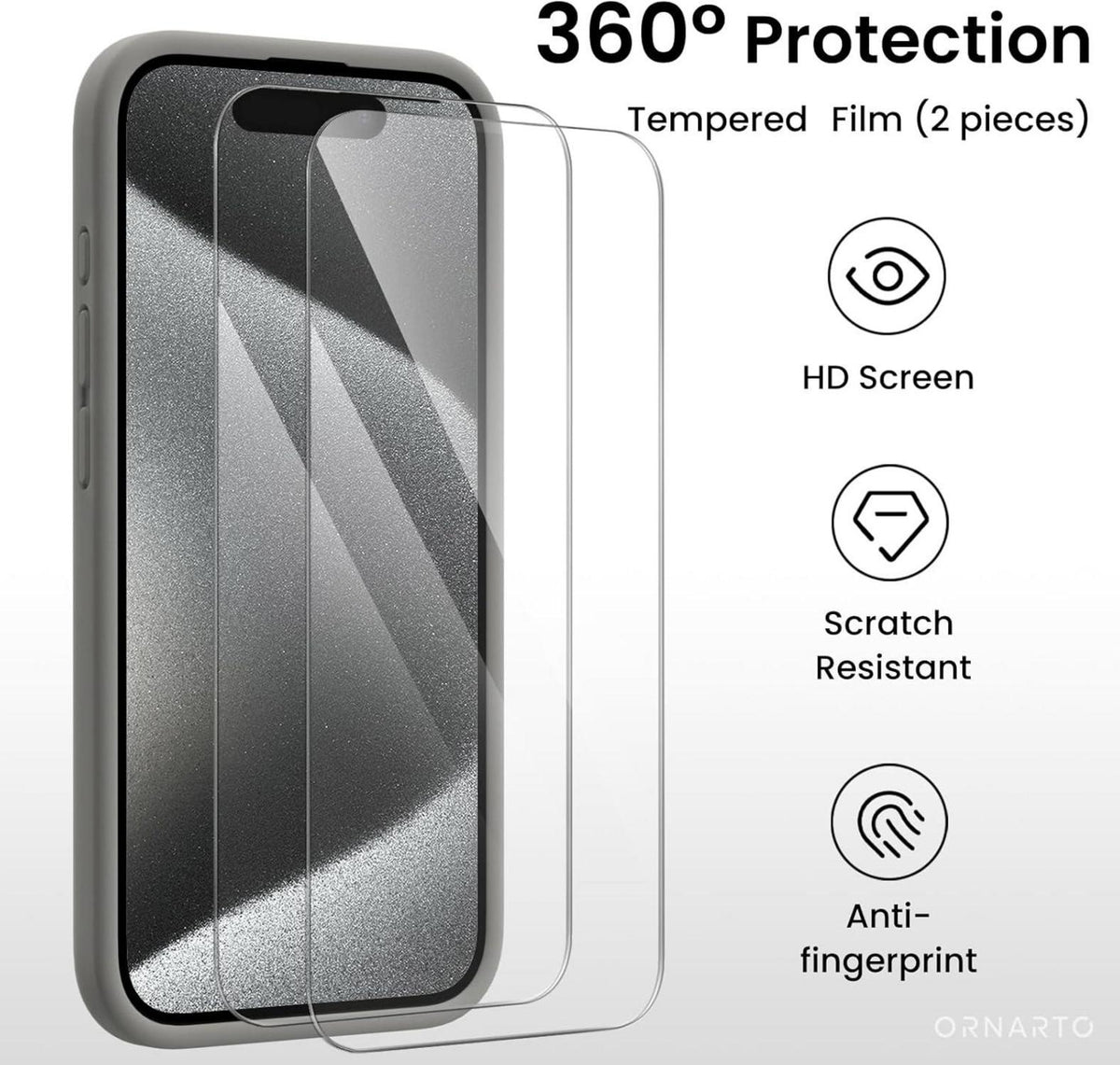 ORNARTO iPhone 15 Pro Max Hülle Kameraschutz 2 Schutzfolien flüssiges Silikon