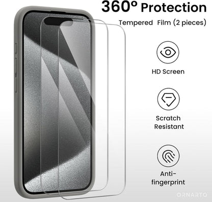 ORNARTO iPhone 15 Pro Max Hülle Kameraschutz 2 Schutzfolien flüssiges Silikon