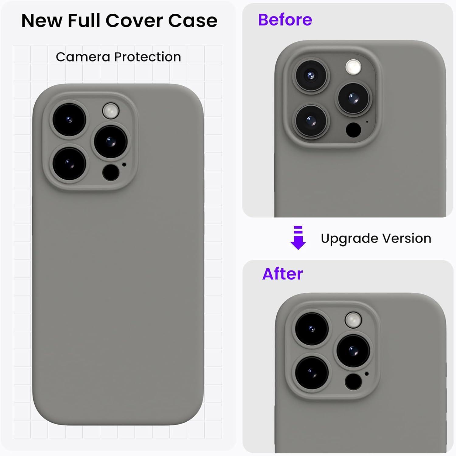 iPhone 15 Pro Hülle mit Kameraschutz und 2 Schutzfolien, Flüssiges Silikon 6.1 Zoll Grau