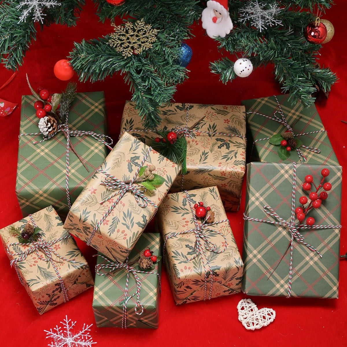 2 Rollen Geschenkpapier Weihnachten Set 43cm 15m Nature Kraftpapier