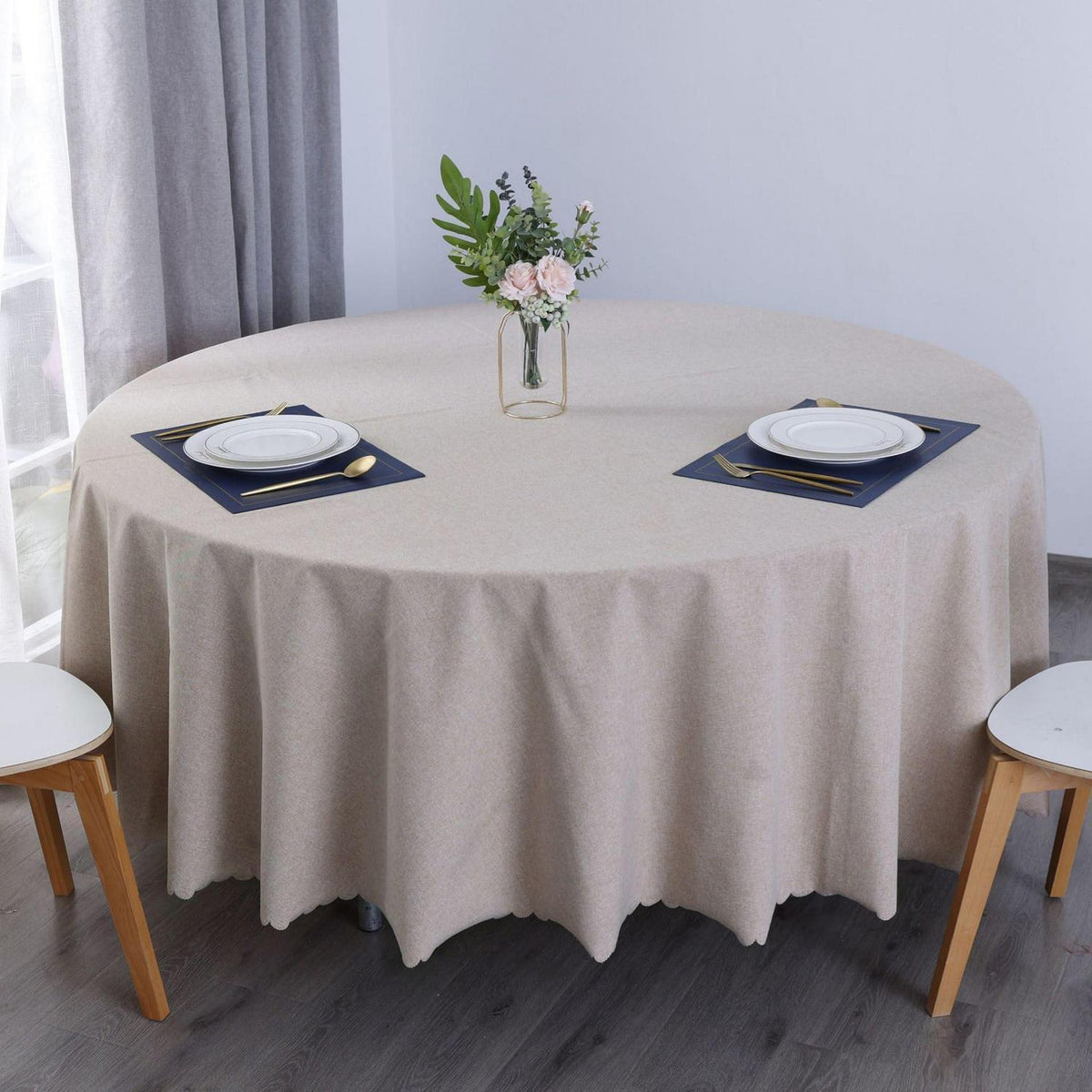 Runde Baumwoll-Leinen Tischdecke wasserabweisend, 280 cm Durchmesser