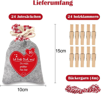 Adventskalender zum Selbst Befüllen mit 24 Gründen Ich Liebe
