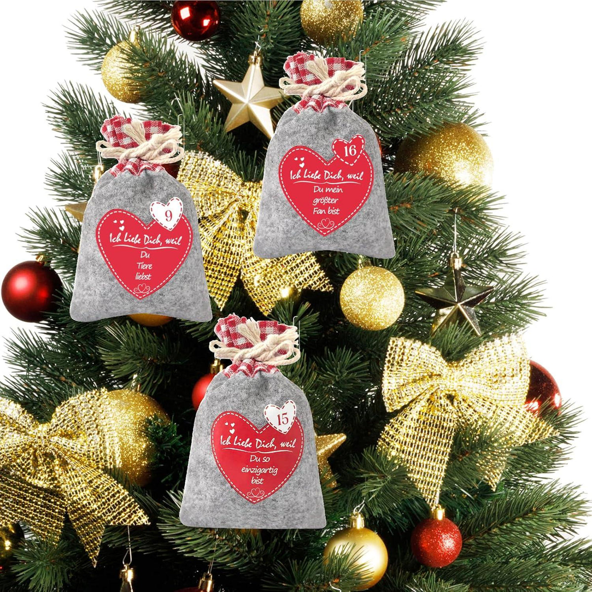 Adventskalender zum Selbst Befüllen mit 24 Gründen Ich Liebe Dich Filzsäckchen