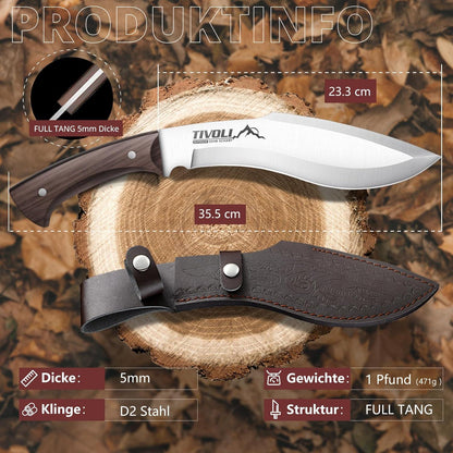 TIVOLI Survival Messer D2 Stahl Outdoor Jagdmesser mit Scheide