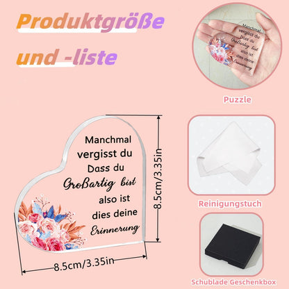 Inspirierende Acrylplakette Frauen Geschenk Herzform Gravur