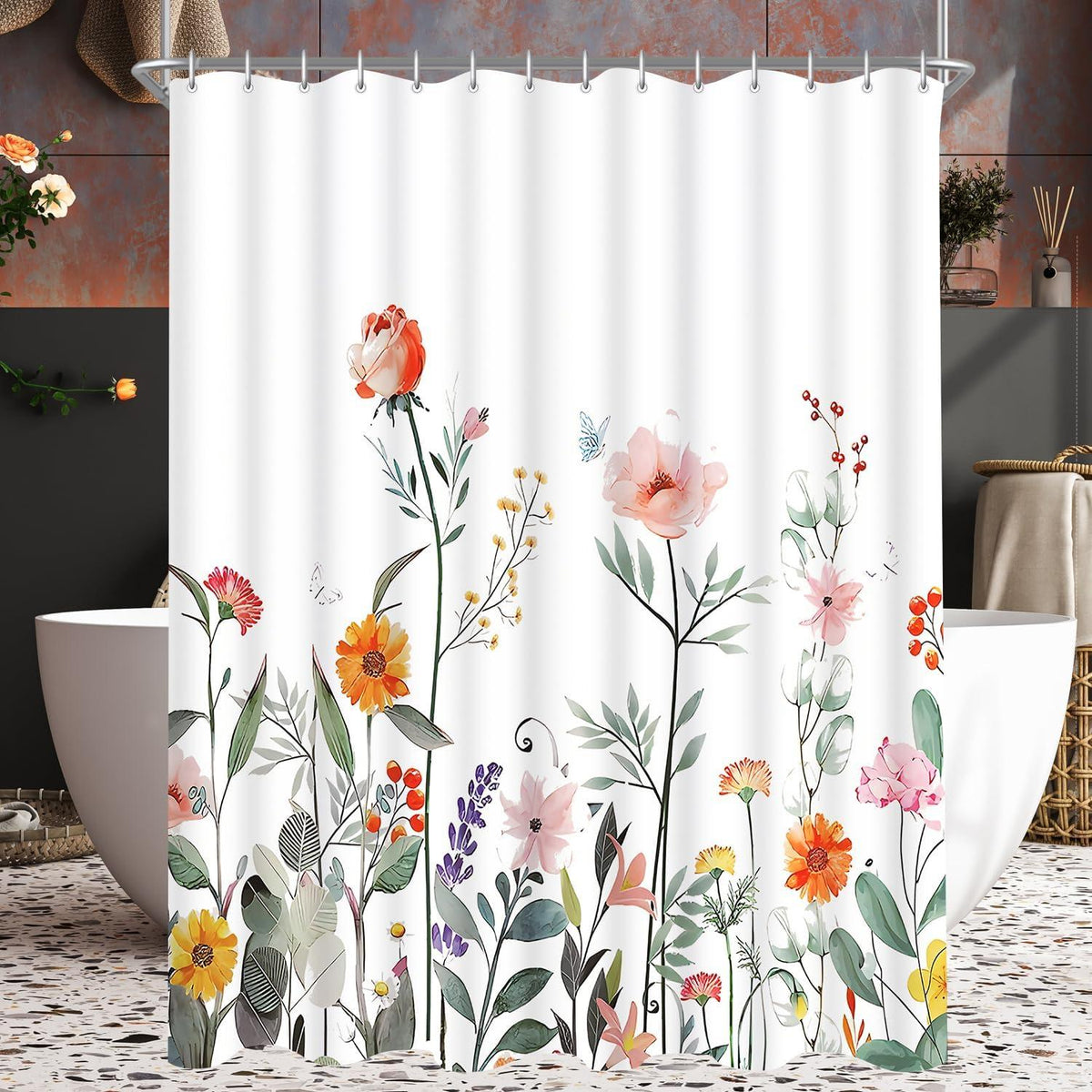 Duschvorhang Rote Blume Wasserabweisend 240x200cm Anti-Schimmel Textil