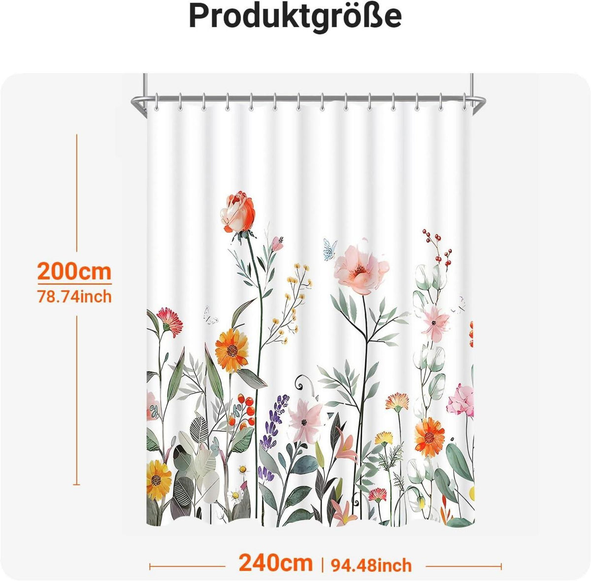 Duschvorhang 240x200cm Rote Blume Wasserabweisend Waschbar mit Ösen