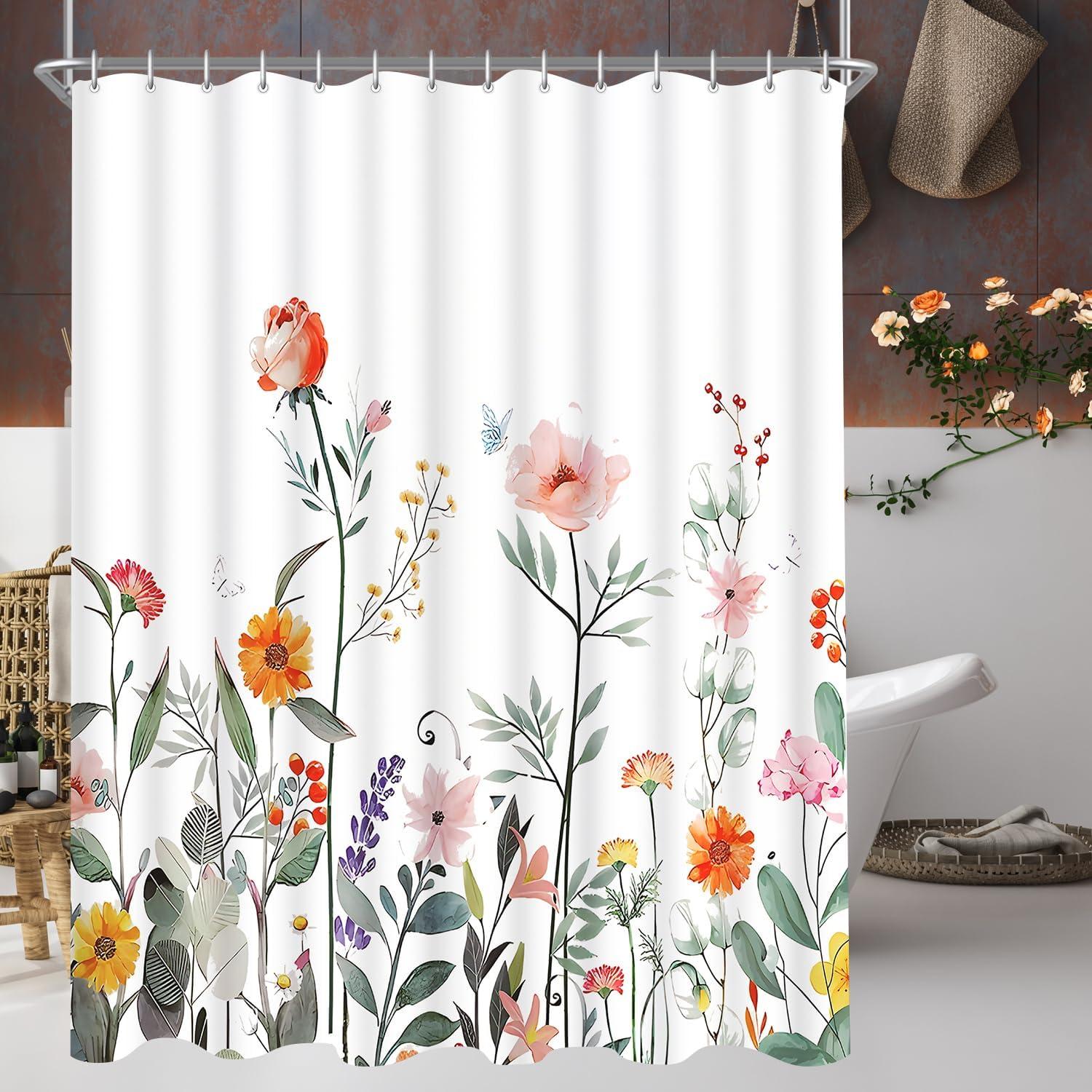 Duschvorhang Rote Blume Textil Wasserabweisend 120x200 cm - 1er Pack