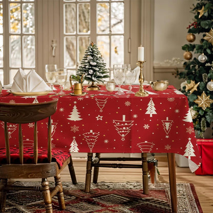 Weihnachtliches Tischtuch mit Weihnachtsbäume & Schneeflocken 142x213cm