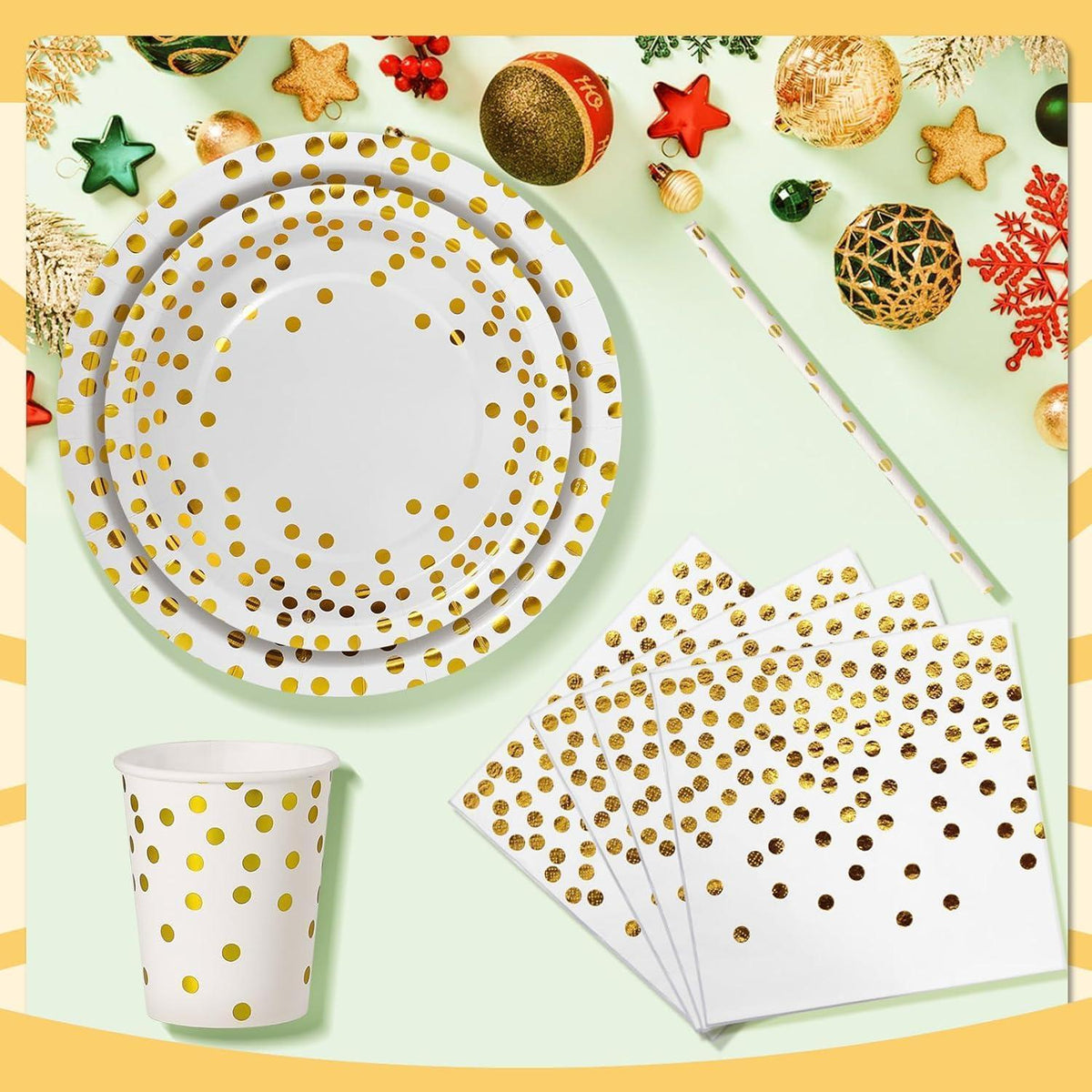 Partygeschirr Set Weißgold für 24 Gäste – Teller, Servietten & Becher