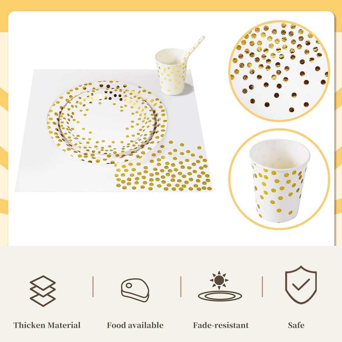 Partygeschirr Set Weißgold für 24 Gäste – Teller, Servietten & Becher