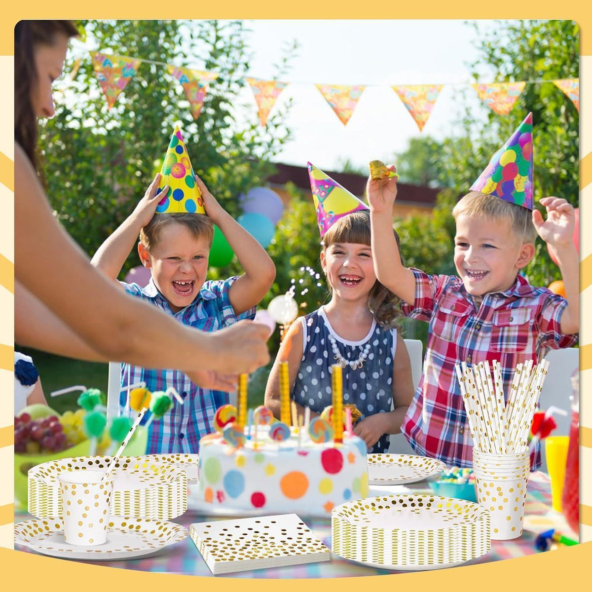 Partygeschirr Set Weißgold für 24 Gäste – Teller, Servietten & Becher