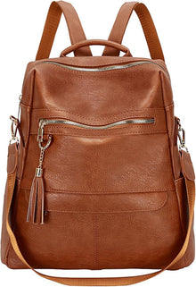 Vegan Leder Damen Rucksack Wasserdicht Elegant Braun