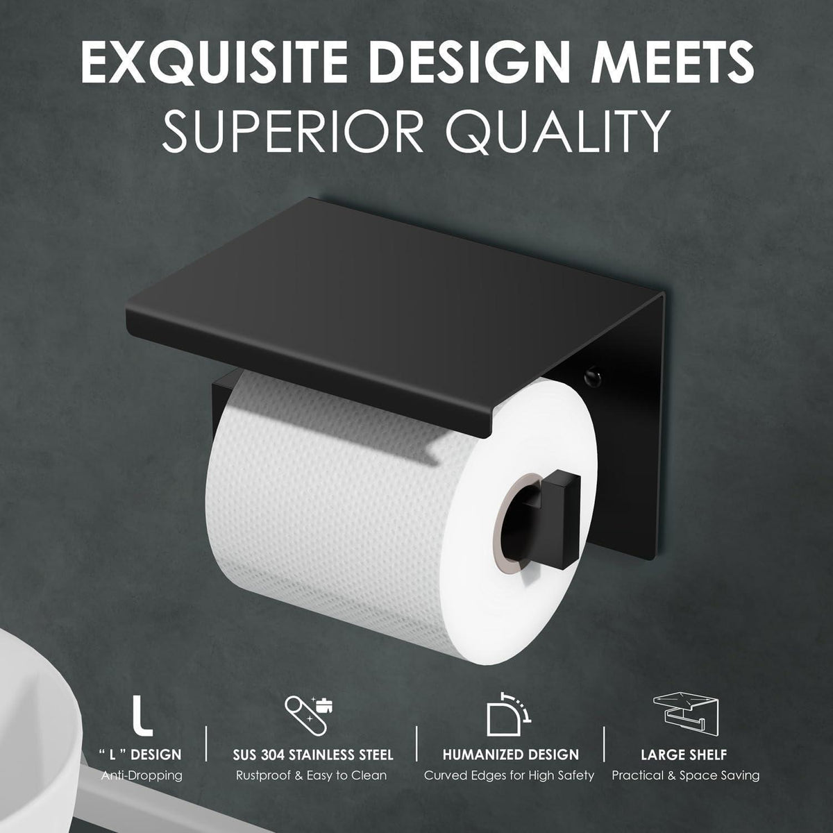 Edelstahl Toilettenpapierhalter mit Ablage, Schwarz