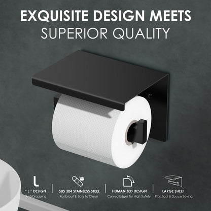 Edelstahl Toilettenpapierhalter mit Ablage, Schwarz