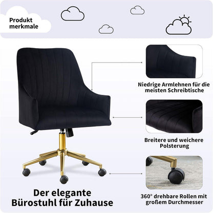 Höhenverstellbarer Bürostuhl Samt Drehstuhl mit Rädern
