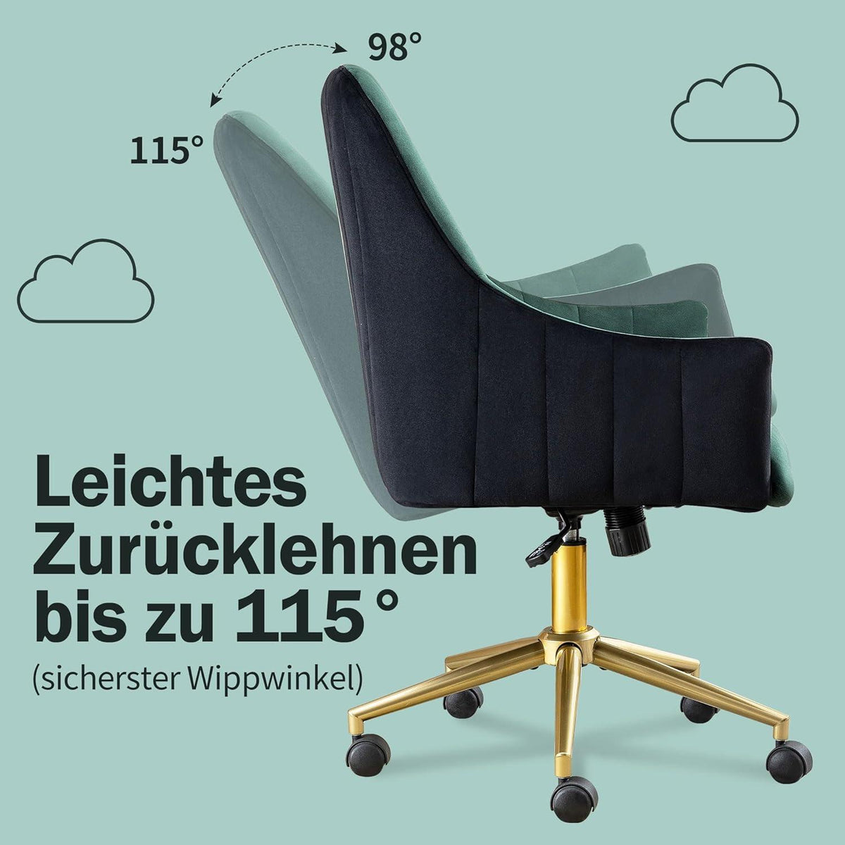 Fantasylab Bürostuhl Samt Höhenverstellbar Drehstuhl Räder 150KG