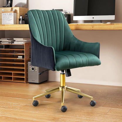 Fantasylab Bürostuhl Samt Höhenverstellbar Drehstuhl ergonomisch mit Rädern, Sessel für Schlafzimmer und Arbeitszimmer