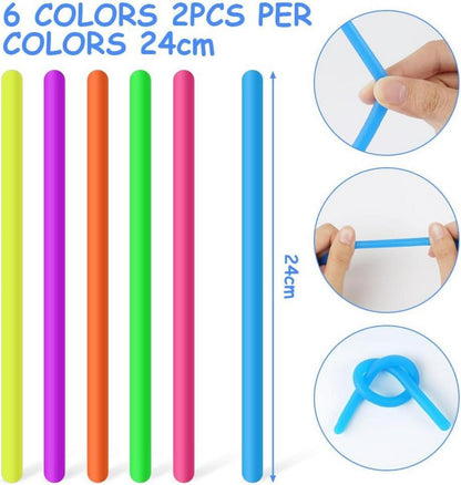 12 Stück Bunte Dehnbare Sensory Noodles Fidget Toys 24 cm