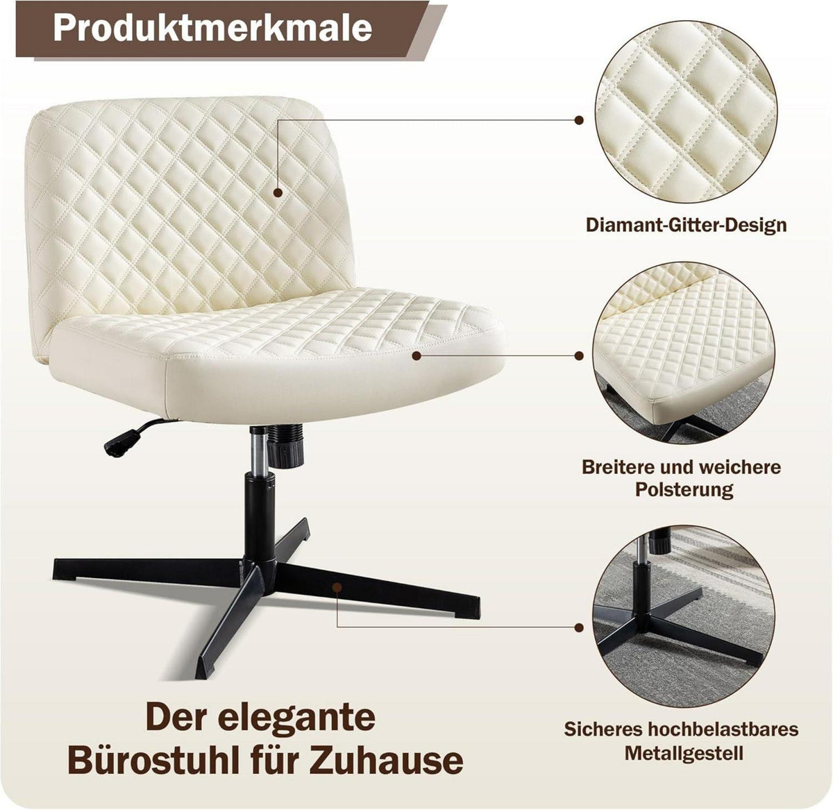 Fantasylab Bürostuhl ohne Armlehnen Ergonomischer Stuhl 120° Schaukelnder Sitz
