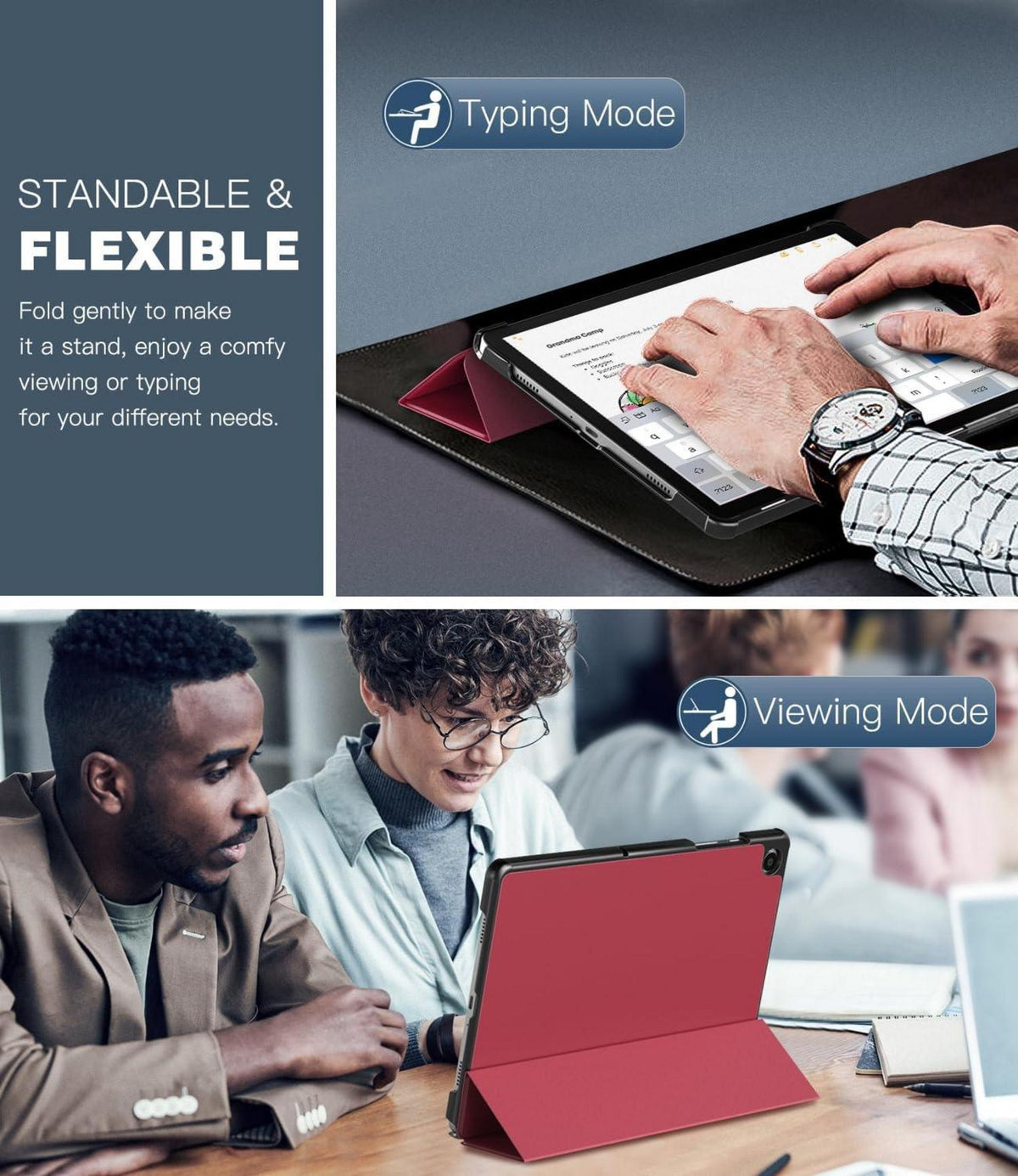 Schlanke Samsung Galaxy Tab A9+ Hülle mit Ständer & harter Rückseite