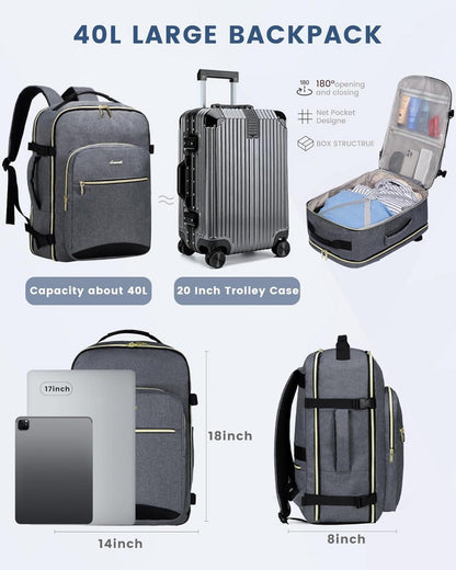 Handgepäck Rucksack für Damen 40L Wasserdicht inkl. Laptopfach