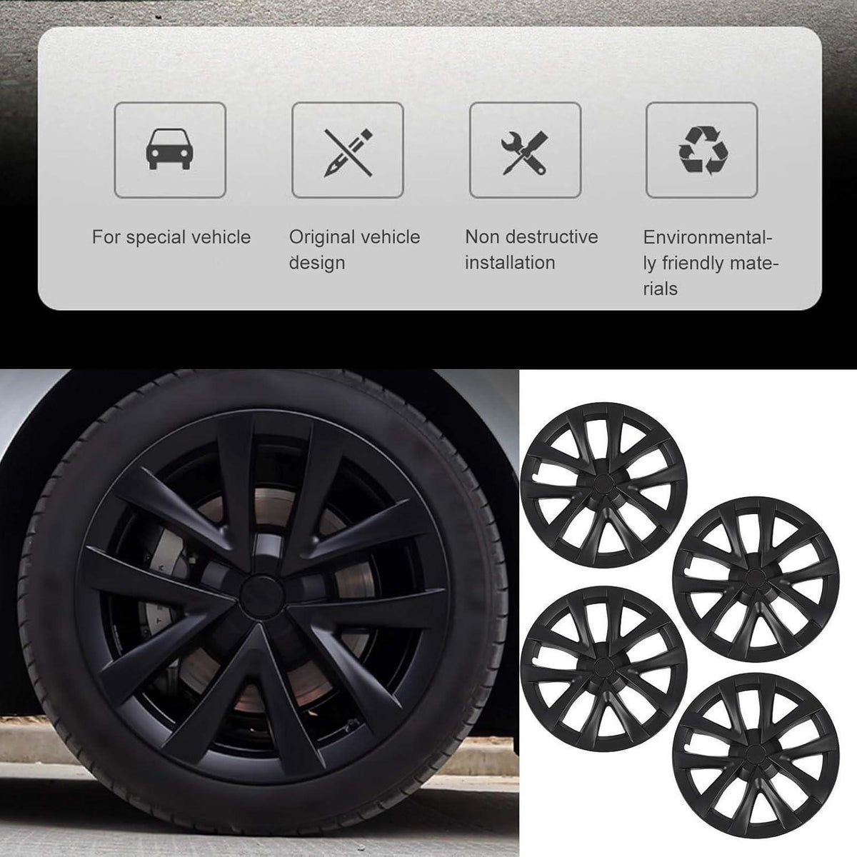 Radkappen Set 4er-Pack, Tesla Model S Plaid Style 18 Zoll