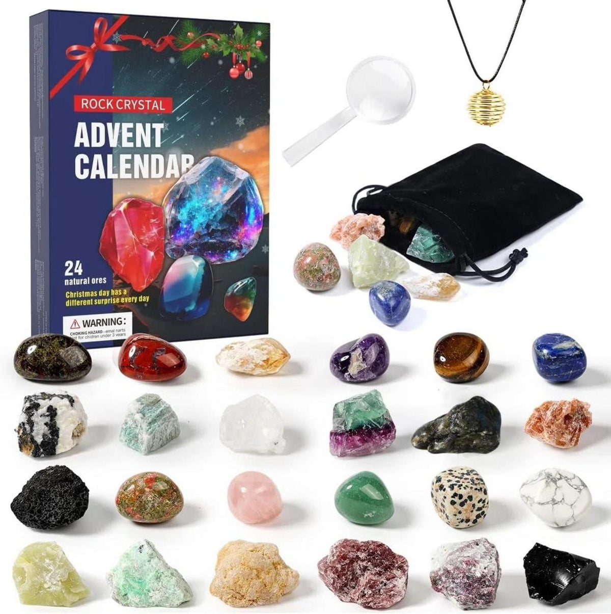 Adventskalender 2024 Kristalle Weihnacht Countdown 24 Stück Achat
