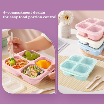 Surflyee 4er Set Bento Snackbox mit Fächern, 600ml, Mikrowellenfest