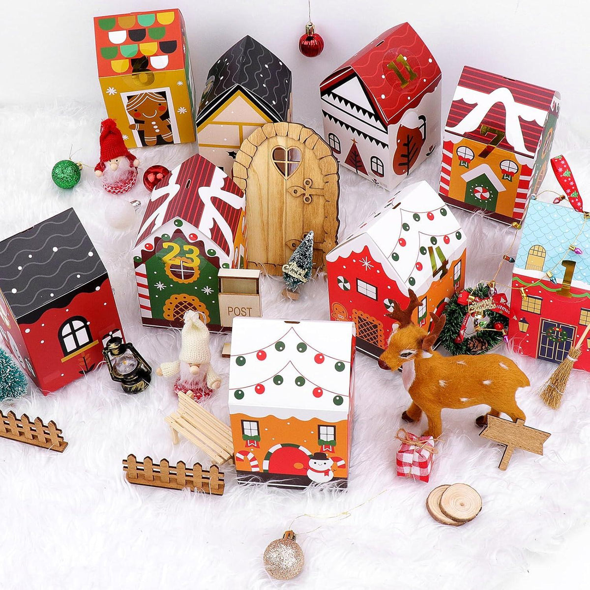 Adventskalender Kinder DIY Häuser 24 Boxen Tüten