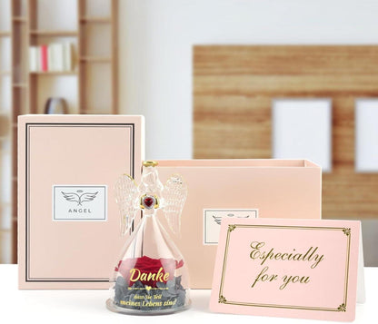 Danke Geschenk Frauen Ewige Rose Engel Figur Grußkarte in Box