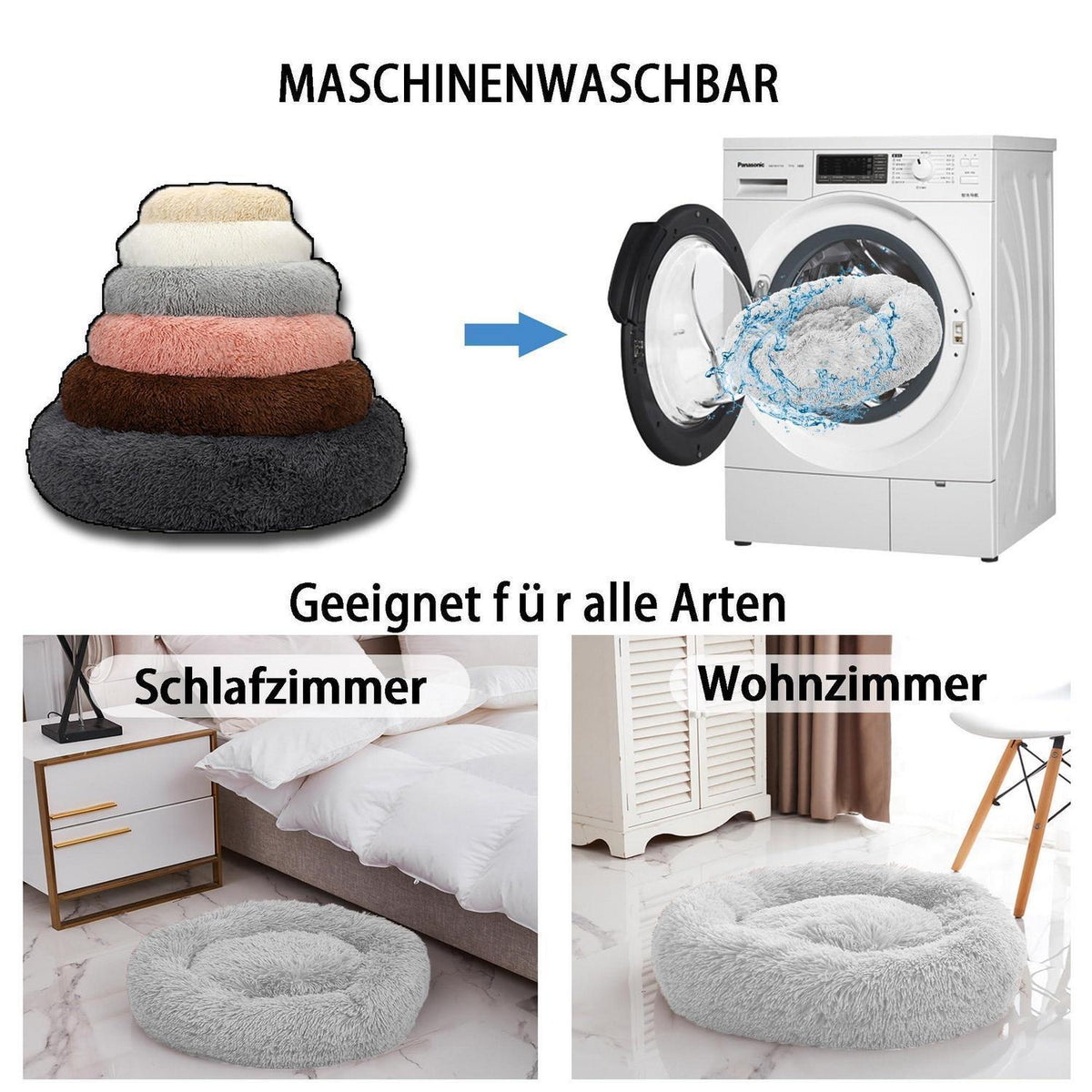 Rundes Hundebett Ø140cm – Orthopädisches Haustierbett Schwarz