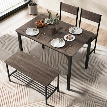 Esstisch Set 4-teilig mit Bank & Stühlen – Grau, Industriedesign