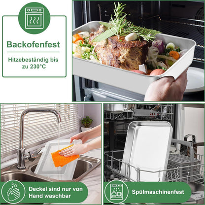 Backblech mit Deckel, Edelstahl, 31,6x24,6x5cm, Tief