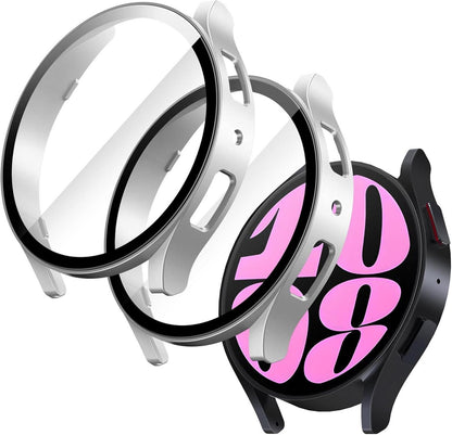 Schutzhülle mit gehärtetem Glas für Samsung Galaxy Watch 6 40mm Silber