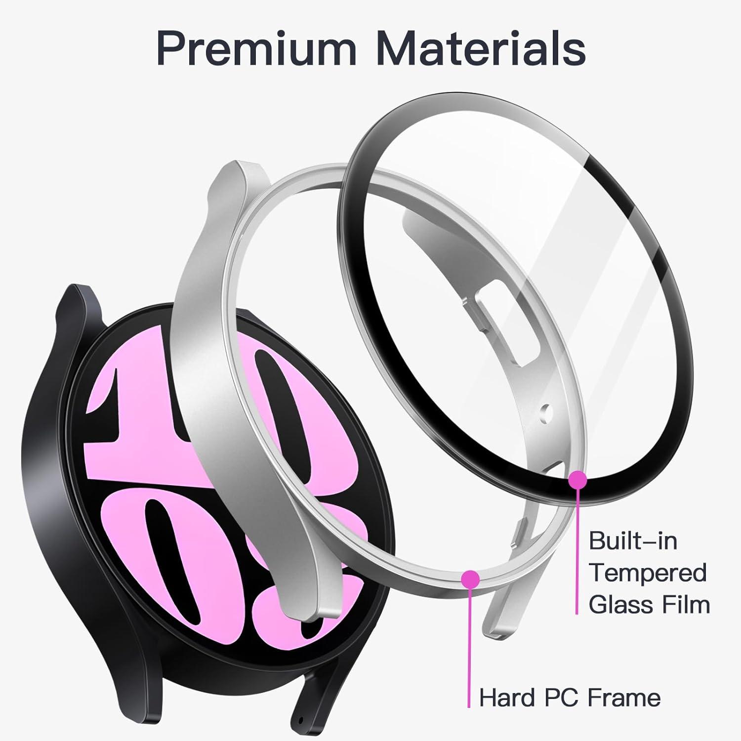 Schutzhülle mit gehärtetem Glas für Samsung Galaxy Watch 6 40mm Silber