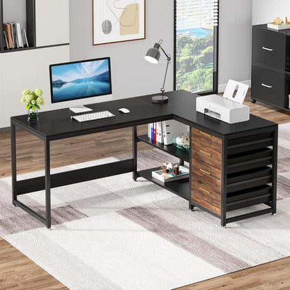 L-förmiger Schreibtisch mit Schubladen – Eckschreibtisch für Büro & Home Office