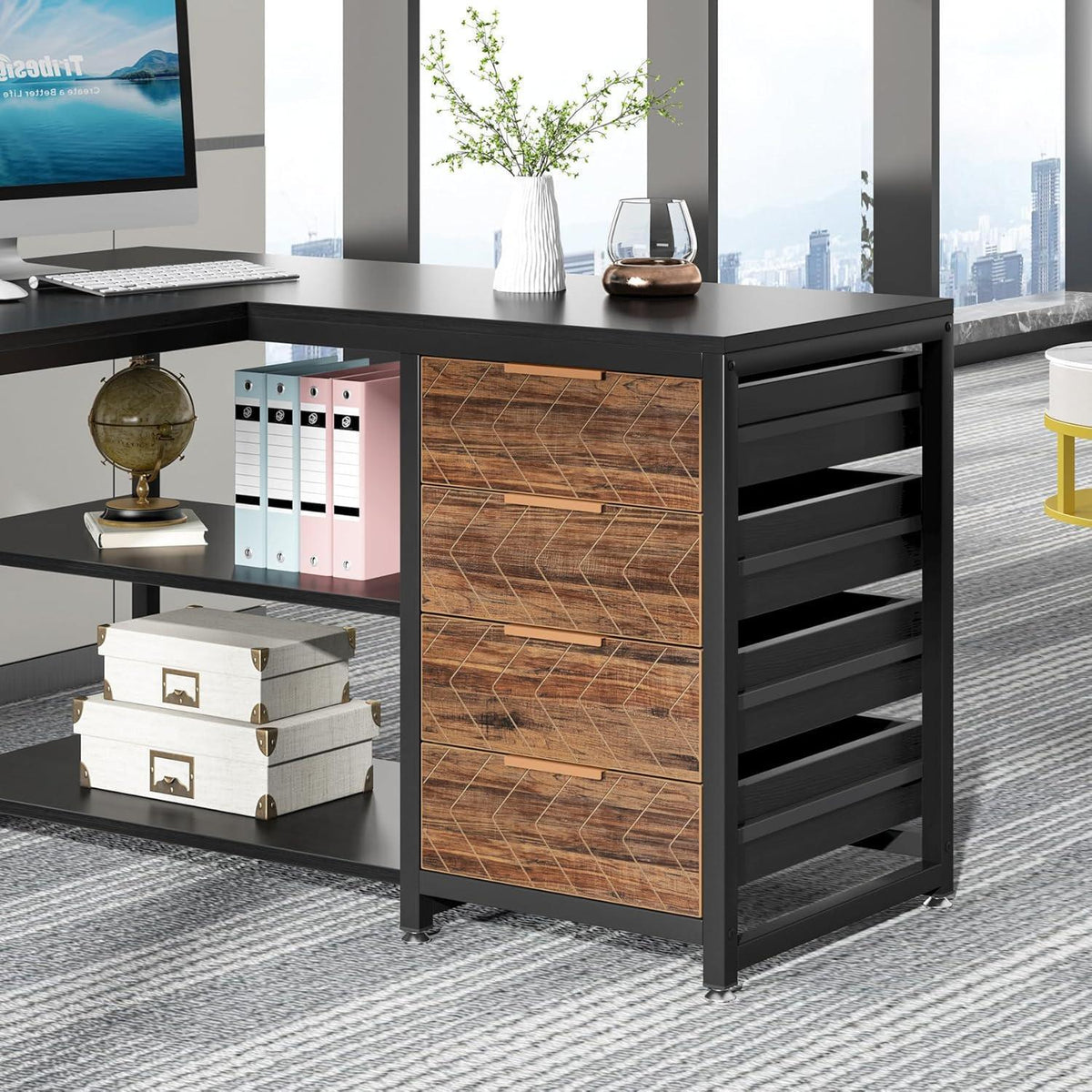 L-förmiger Schreibtisch mit Schubladen – Eckschreibtisch für Büro & Home Office