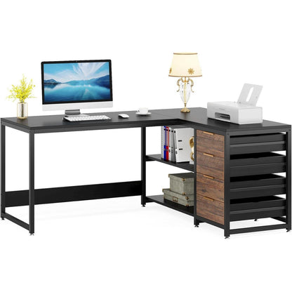 L-förmiger Schreibtisch mit Schubladen – Eckschreibtisch für Büro & Home Office