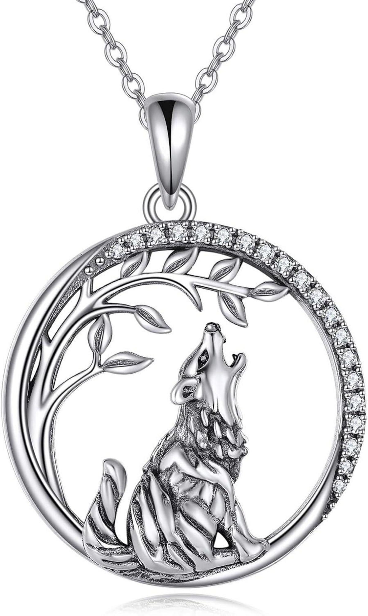 VONALA Wolf Anhänger Kette Damen 925 Sterling Silber Lebensbaum