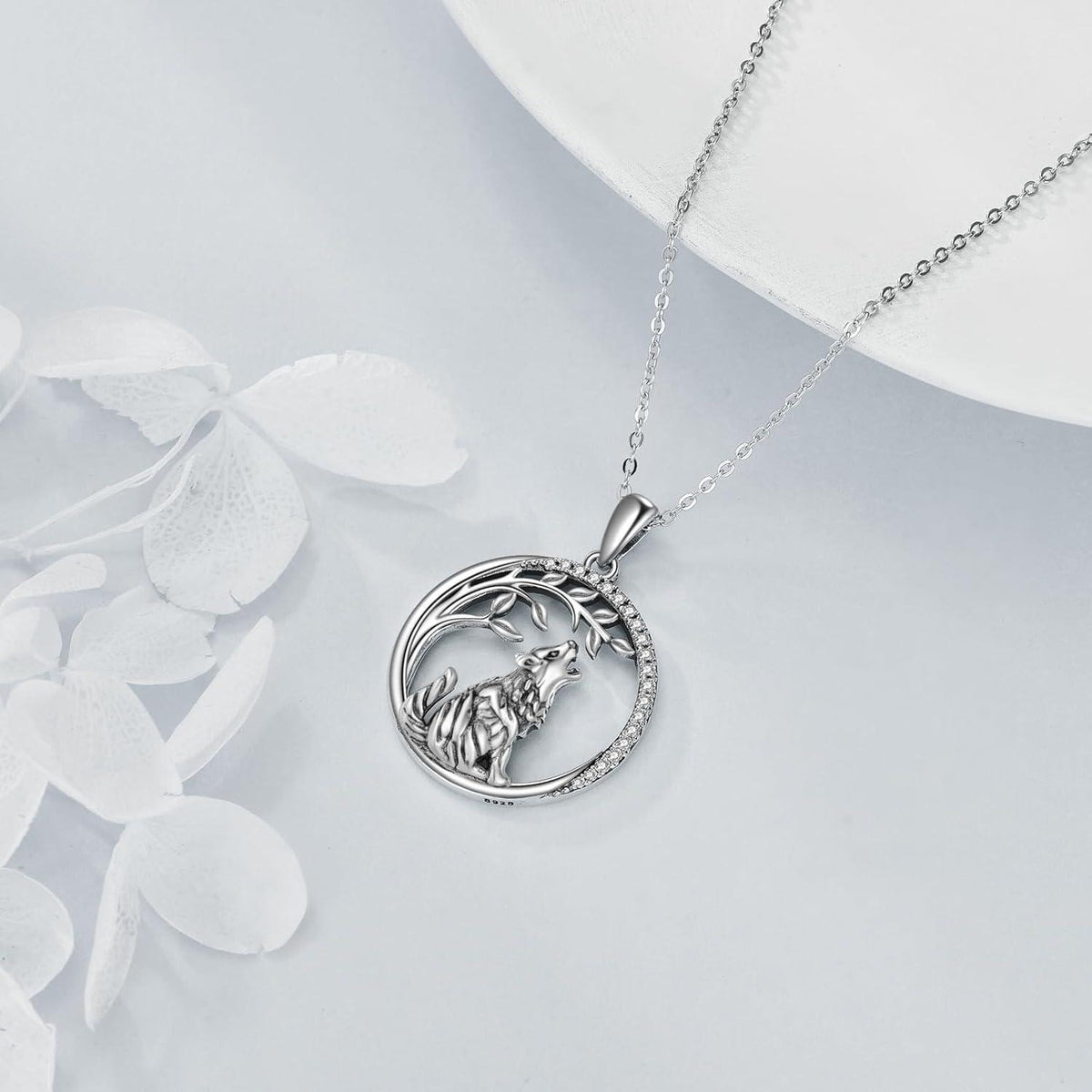 VONALA Wolf Anhänger Kette Damen 925 Sterling Silber Lebensbaum