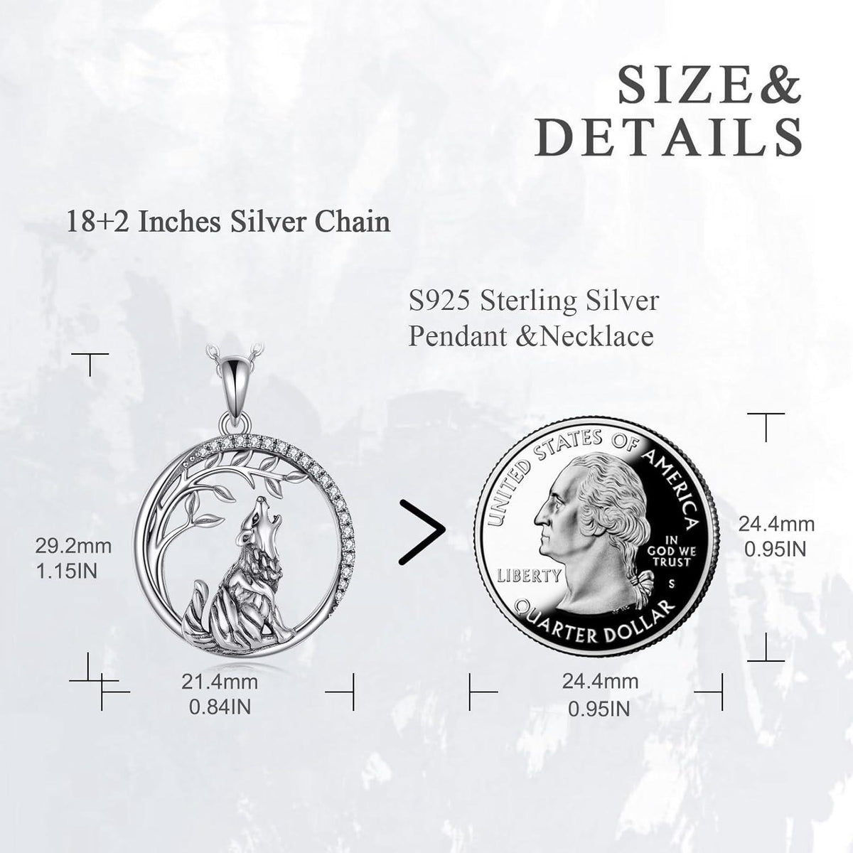 VONALA Wolf Anhänger Kette 925 Sterling Silber Baum des Lebens Halsschmuck