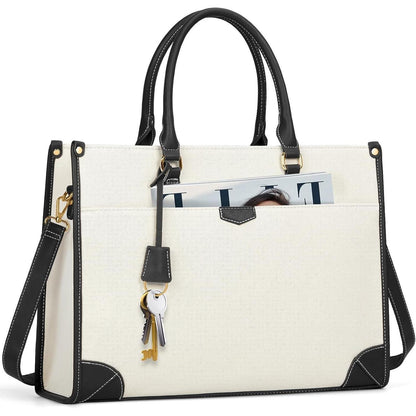 Große Canvas Laptoptasche Damen Schwarz & Beige