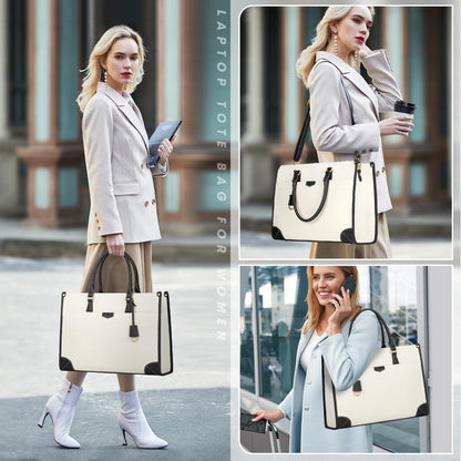 Große Canvas Laptoptasche Damen Schwarz & Beige