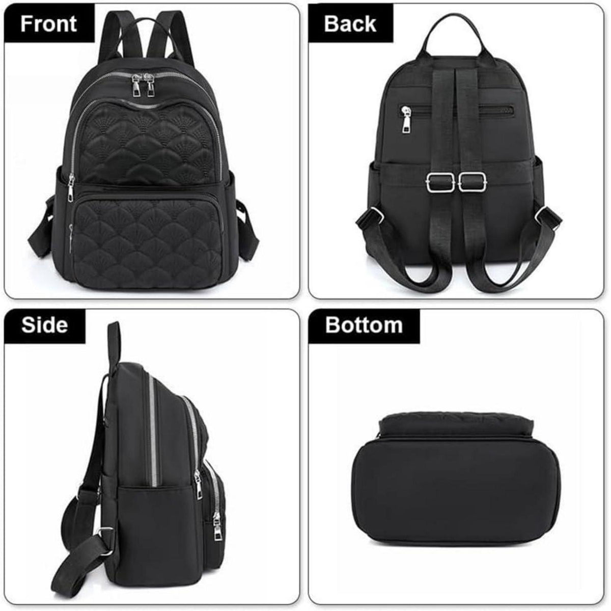 Damen Rucksack Klein Wasserdicht Nylon Reiserucksack Anti-Diebstahl B-schwarz